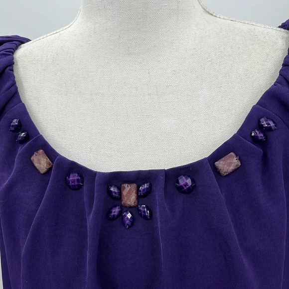 Dress Barn Embellished & Layered Cap Sleeve Shift Dress in Purple - Size 14 - Picture 3 of 7